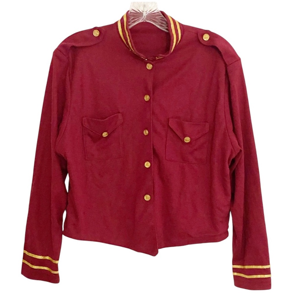VINTAGE 🌟 1990's  Burgundy Gold Military Blouse